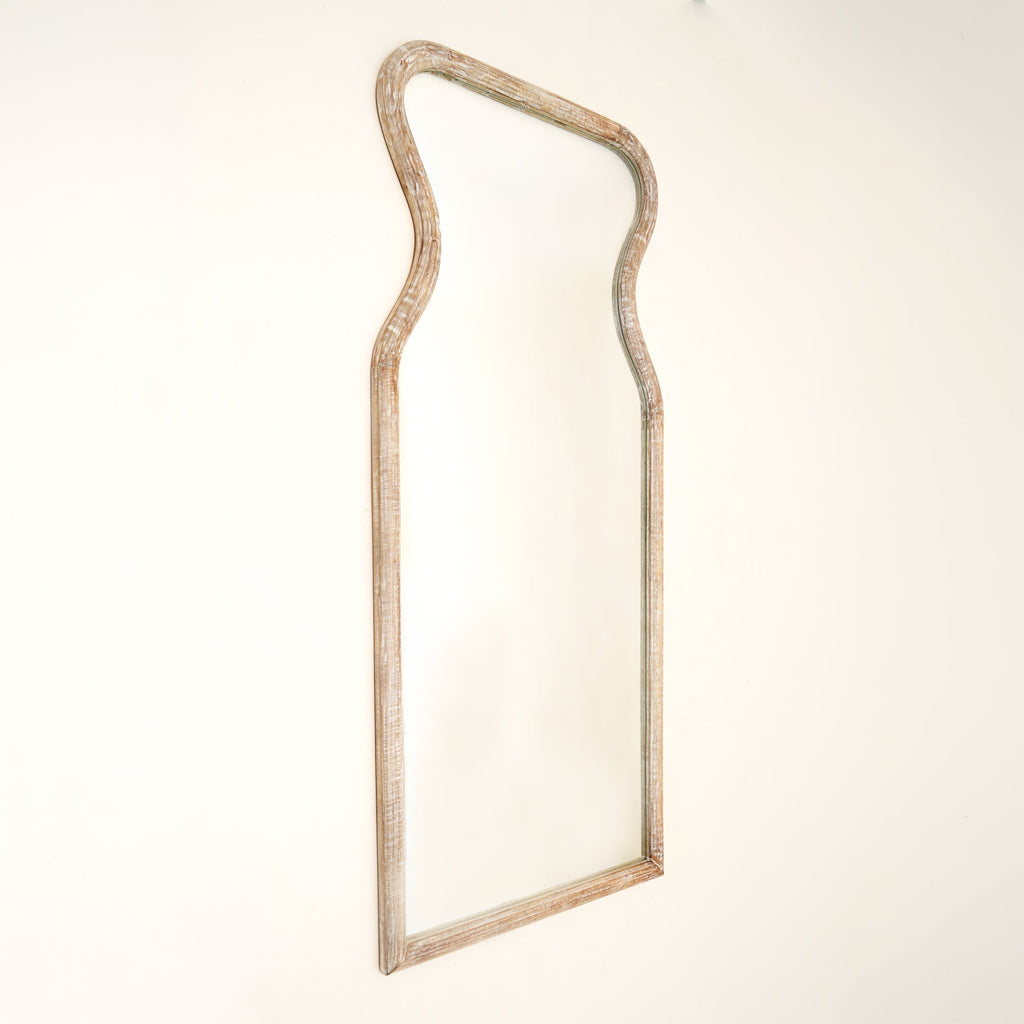 Curved Neck Wall Mirror in Antique White Mango Wood