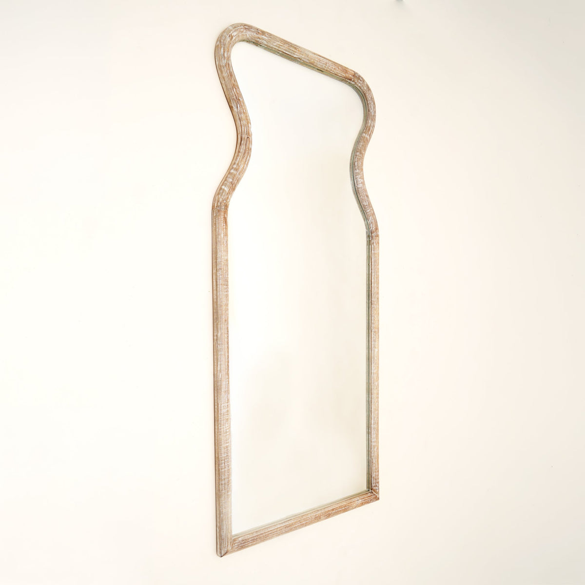 Curved Neck Wall Mirror in Antique White Mango Wood
