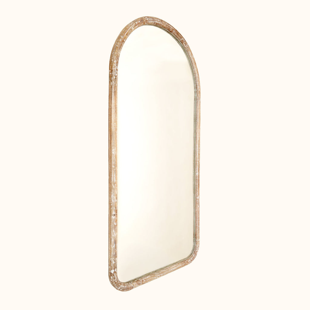 Semi Round Wall Mirror in Antique White Mango Wood