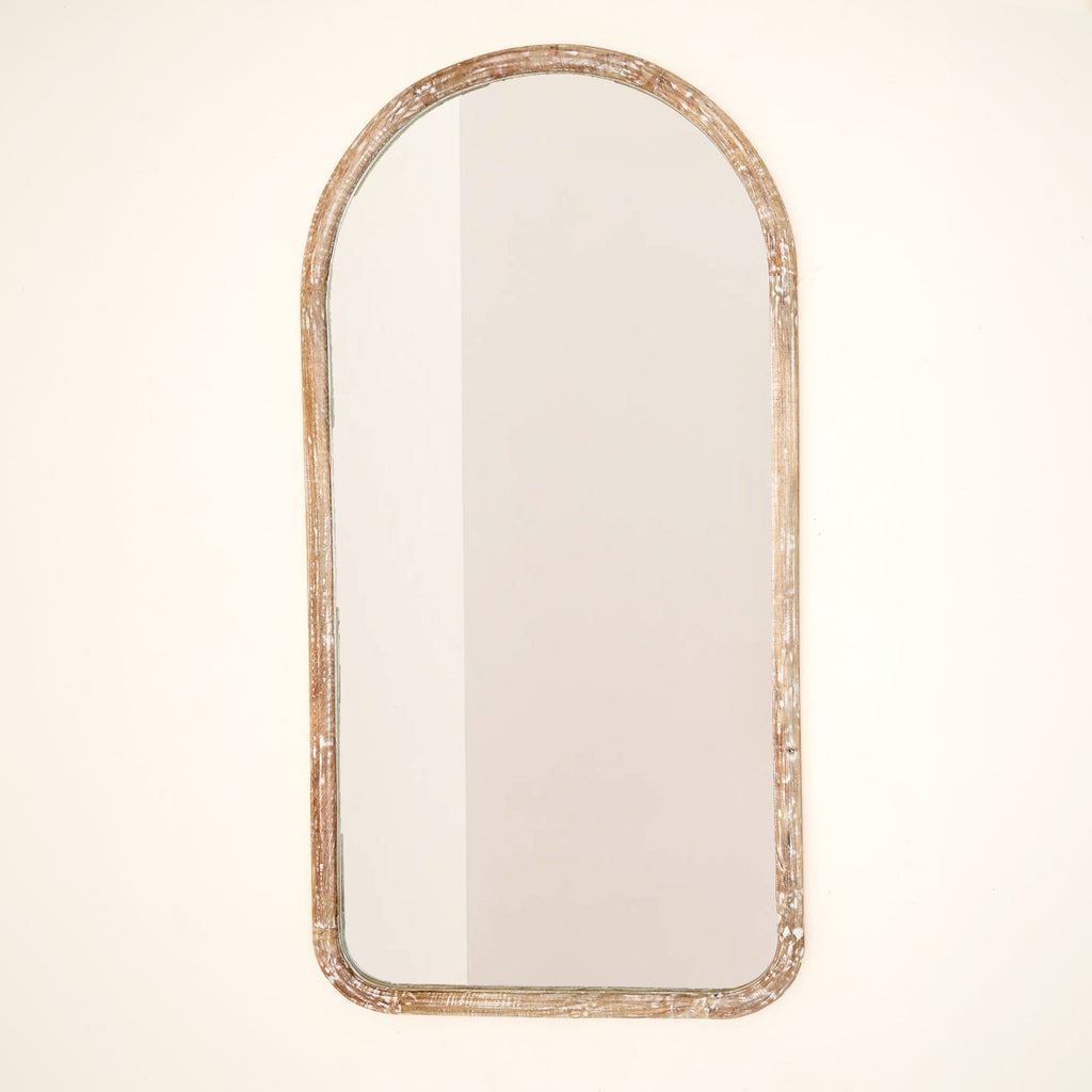 Semi Round Wall Mirror in Antique White Mango Wood