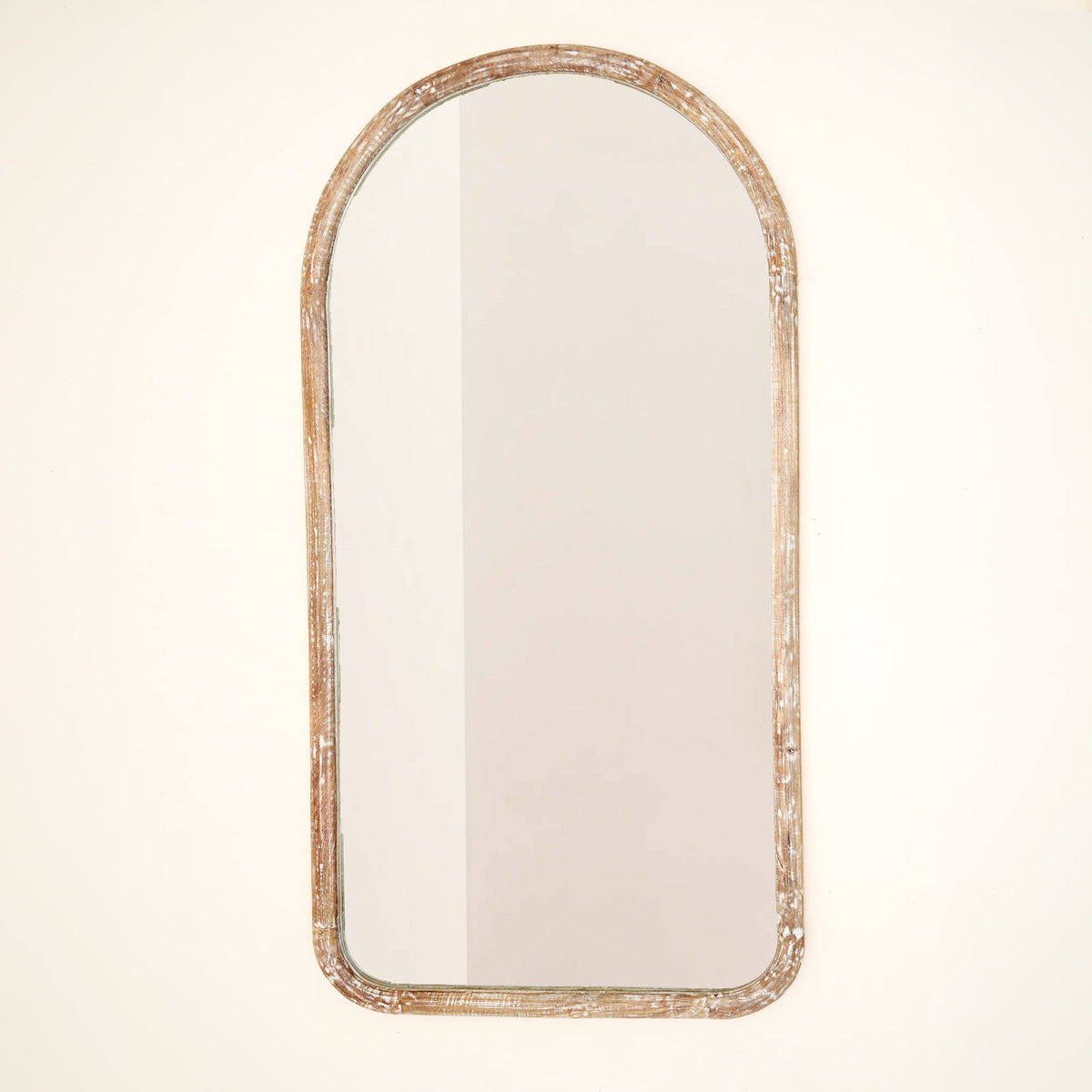 Semi Round Wall Mirror in Antique White Mango Wood