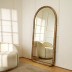 Semi Round Wall Mirror in Antique White Mango Wood