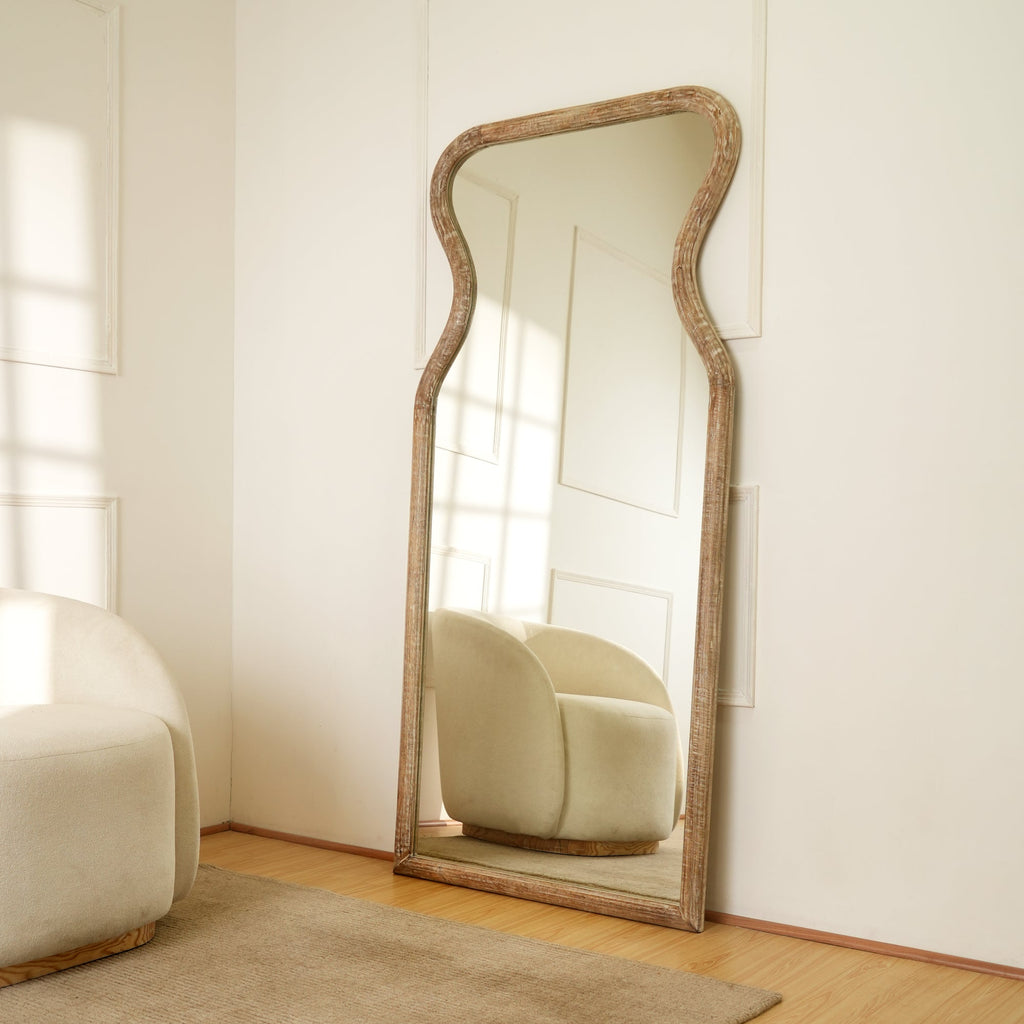 Curved Neck Wall Mirror in Antique White Mango Wood