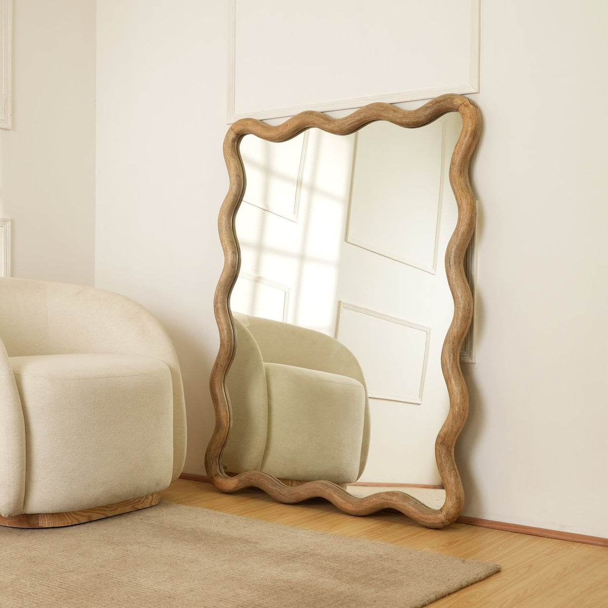 Wavy Rattan Wall Mirror in Mango Wood 90x120cm