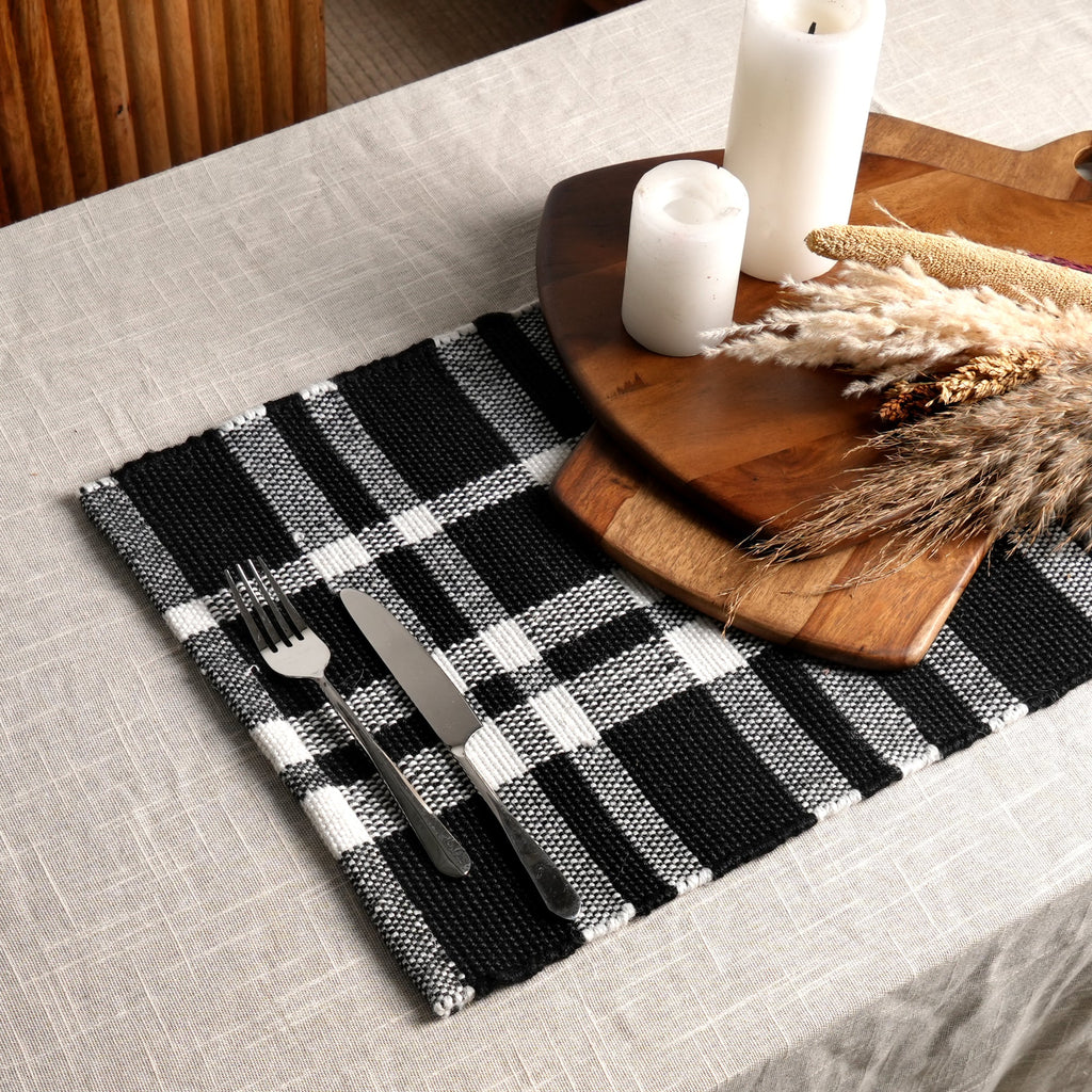 Charcoal Checker Polyester Placemat for Dining