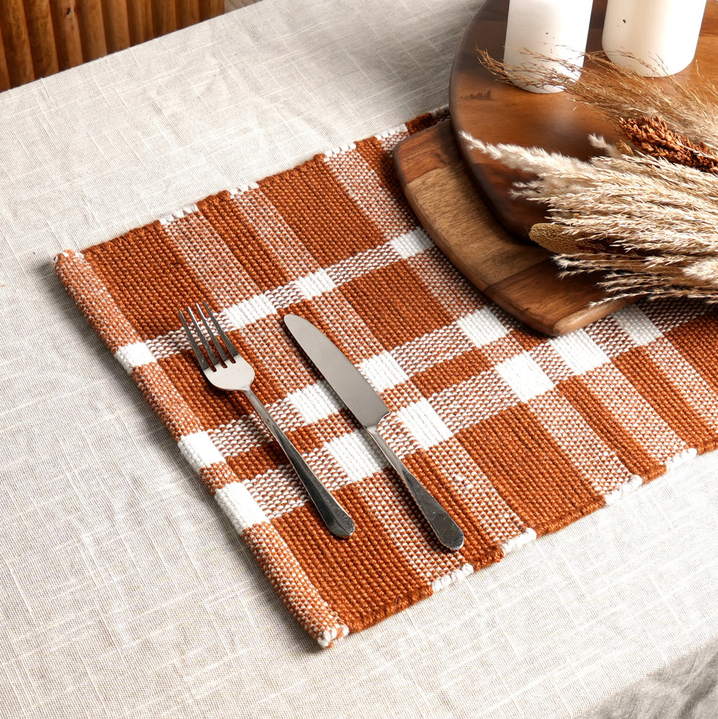 Rust Checker Stripe Polyester Placemat for Dining