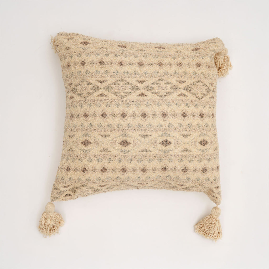 Misty Dune Woven Cushion with Tassels, Beige 45x45 cm