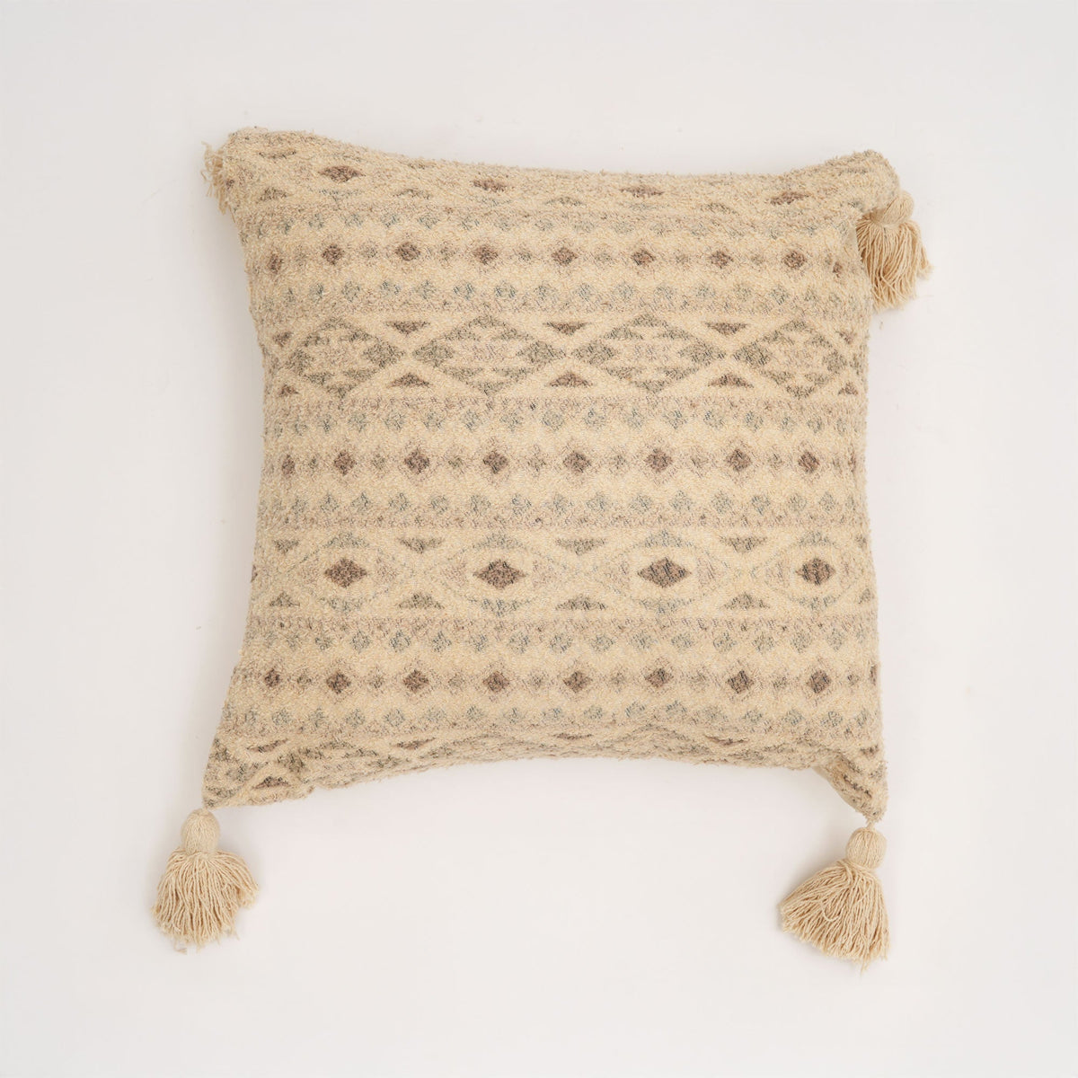 Misty Dune Woven Cushion with Tassels, Beige 45x45 cm