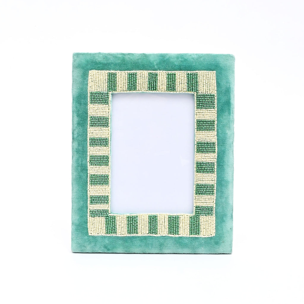 Sage Stripe Beaded Embroidered Photo Frame 5x7 Inch