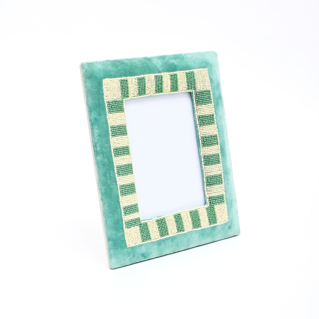 Sage Stripe Beaded Embroidered Photo Frame 5x7 Inch