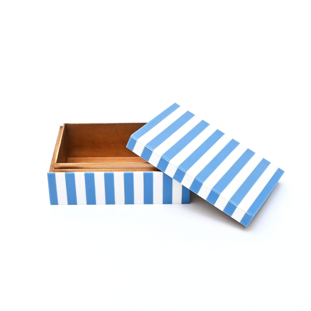 Blue Striped Resin Storage Box 17cm Glossy MDF