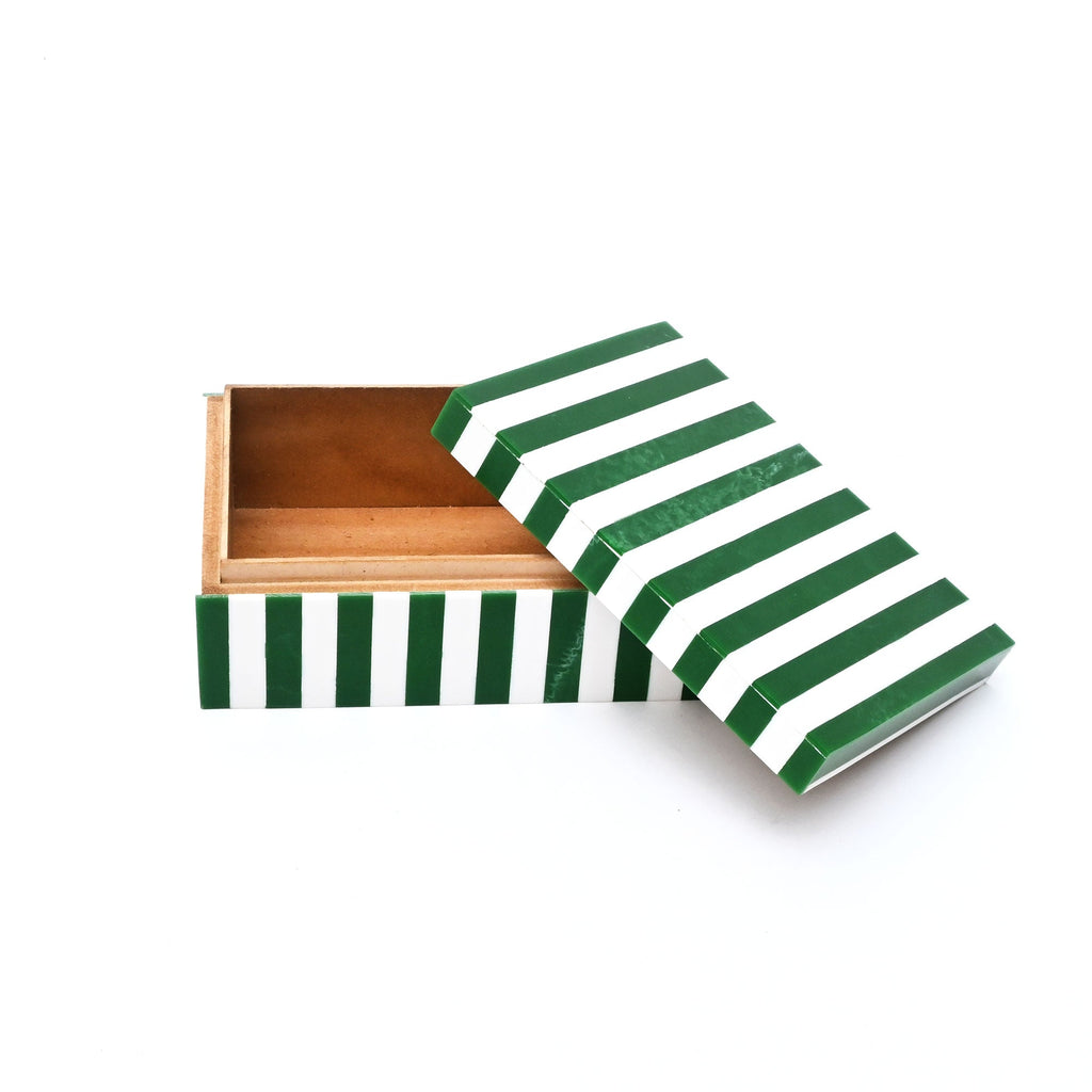 Green Striped Resin Storage Box Glossy MDF