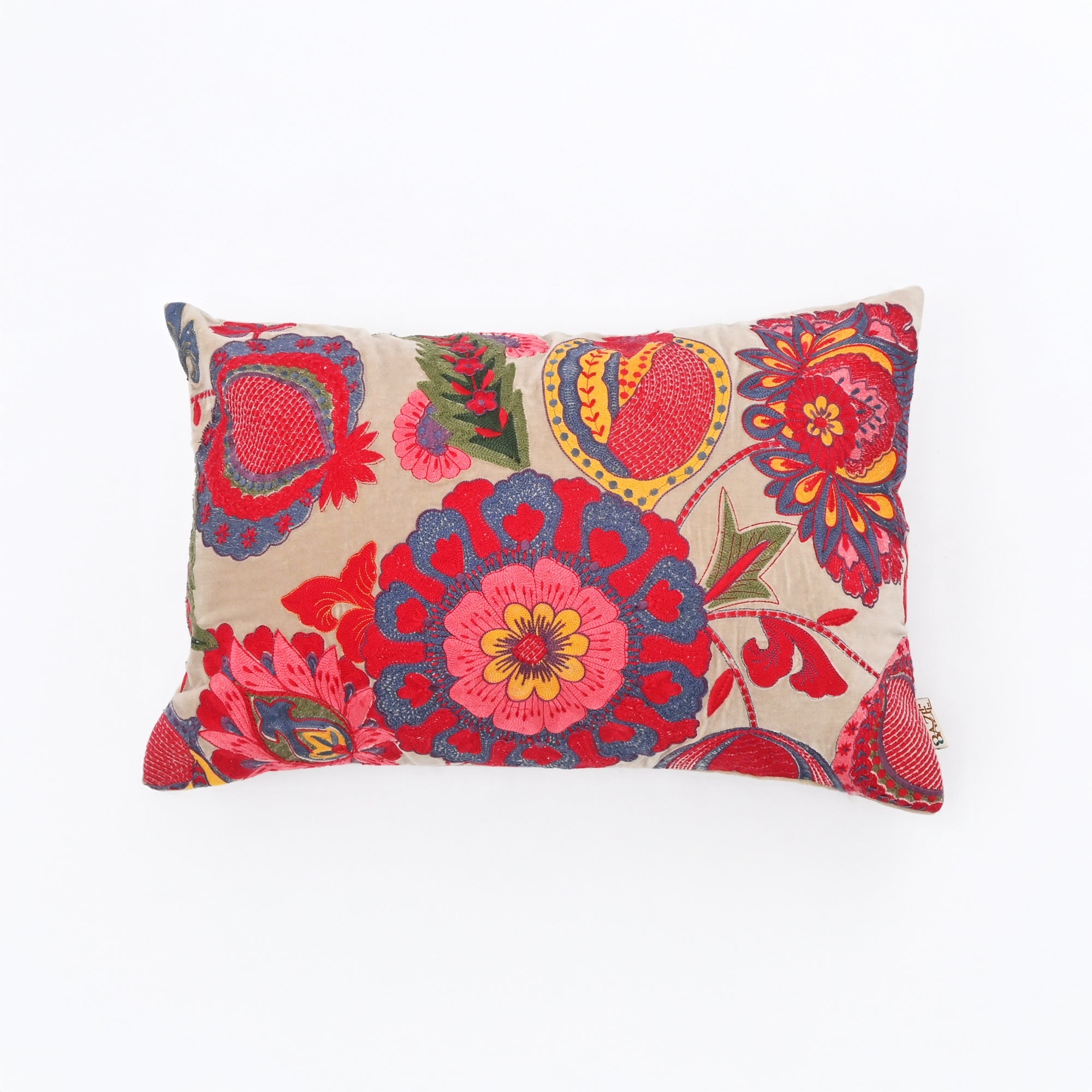 Boho Embroidered Cotton Velvet Lumbar Cushion -40×60 cm