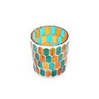 Round Mosaic Glass Votive Tealight Candle Holder
