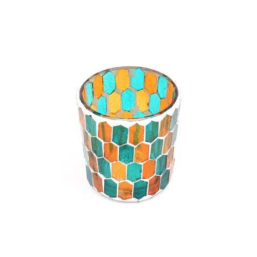 Round Mosaic Glass Votive Tealight Candle Holder