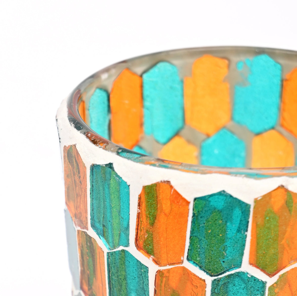 Round Mosaic Glass Votive Tealight Candle Holder