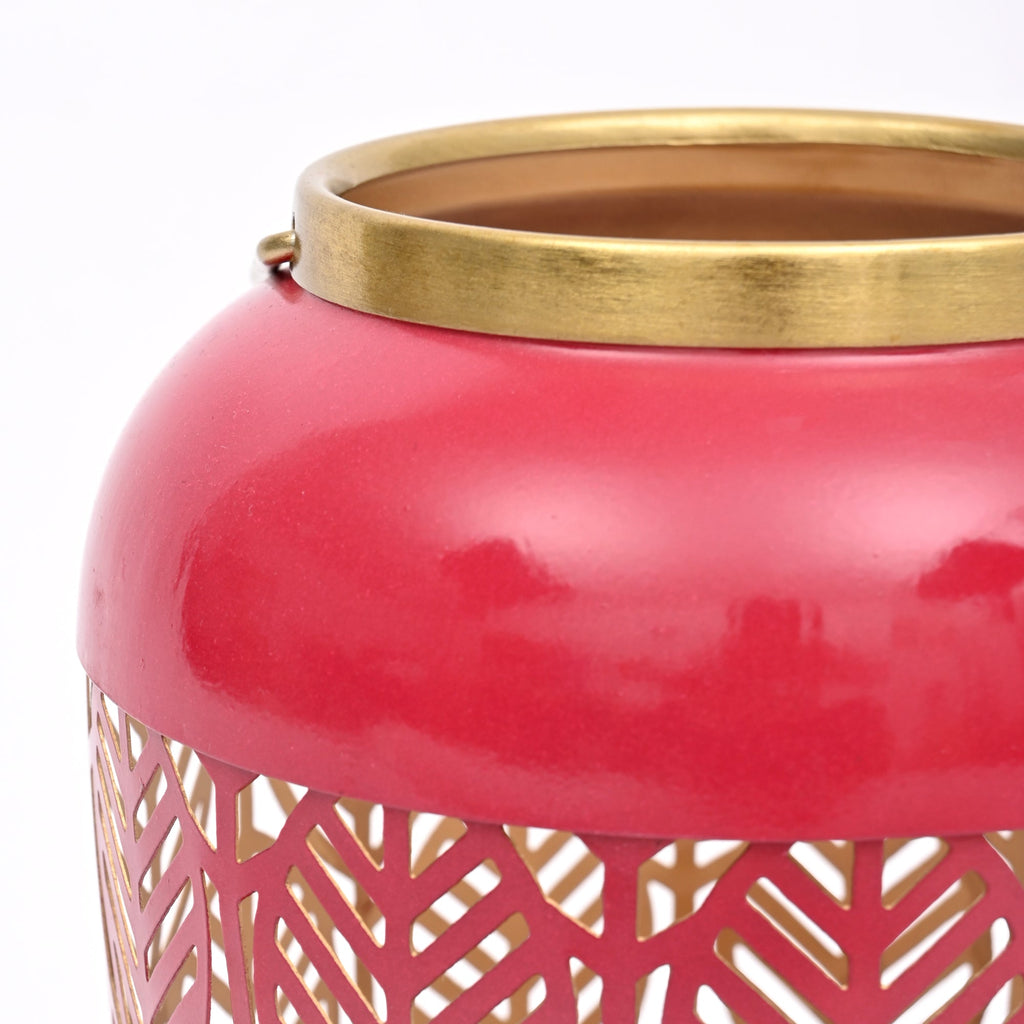 Round Metal Lantern with Scroll Cut-Outs