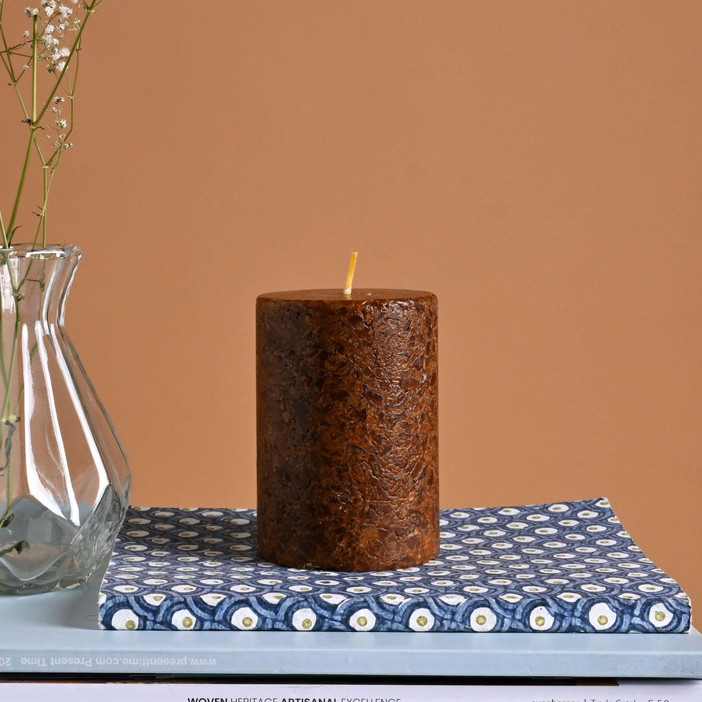 Lavender & Rosemary Marble Pillar Candle, Sandstone