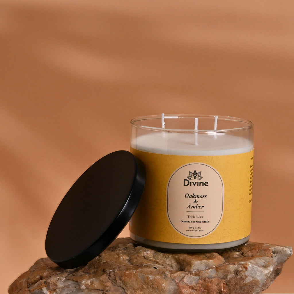 Oakmoss & Amber Triple Wick Glass Candle