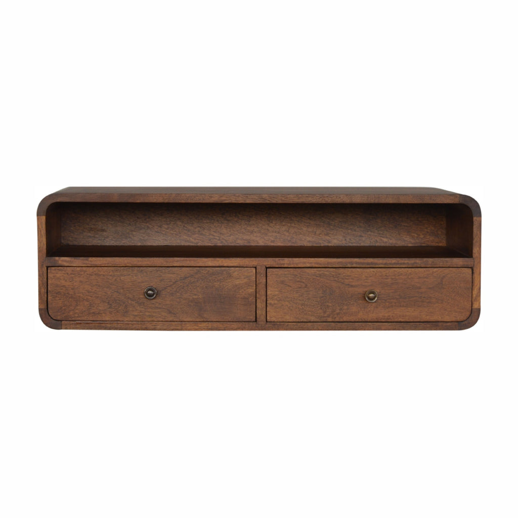 Space-Saving Solid Mango Wood Wall-mounted Console – Chestnut Finish, 2 Drawers
