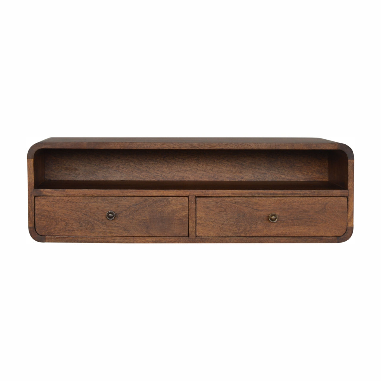 Space-Saving Solid Mango Wood Wall-mounted Console – Chestnut Finish, 2 Drawers