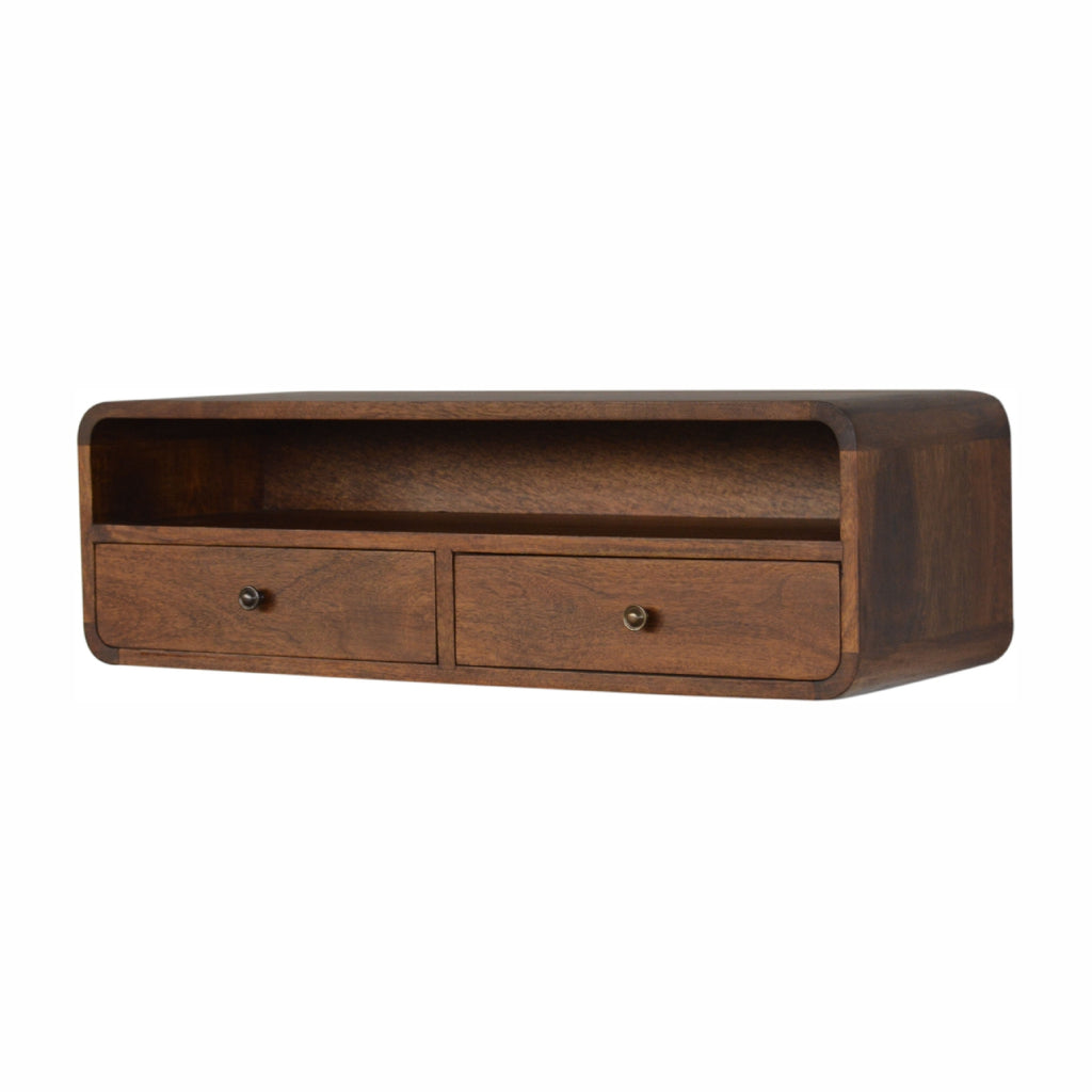Space-Saving Solid Mango Wood Wall-mounted Console – Chestnut Finish, 2 Drawers