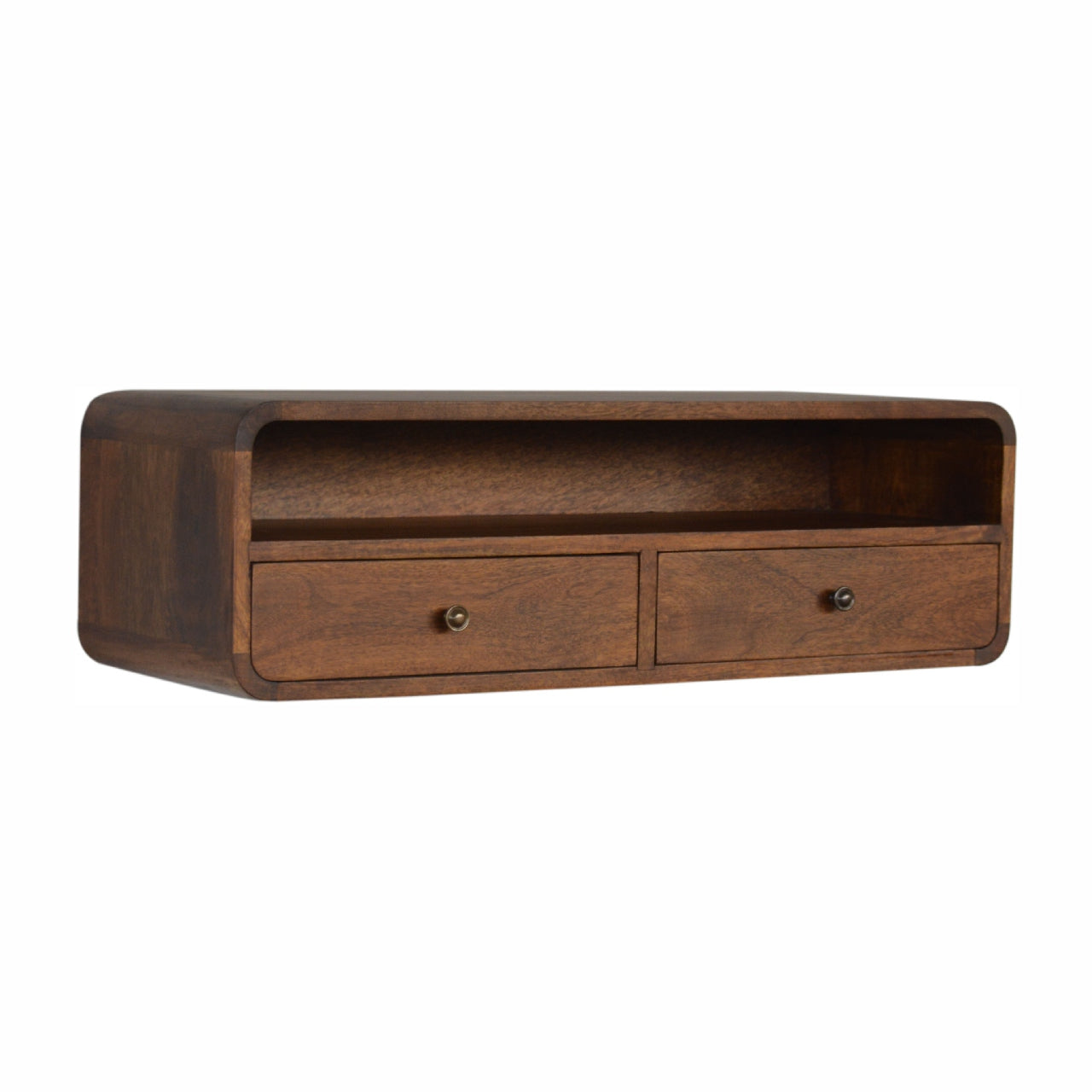 Space-Saving Solid Mango Wood Wall-mounted Console – Chestnut Finish, 2 Drawers