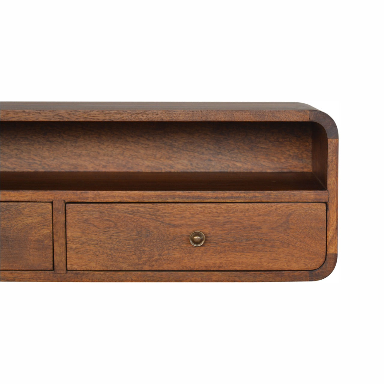 Space-Saving Solid Mango Wood Wall-mounted Console – Chestnut Finish, 2 Drawers