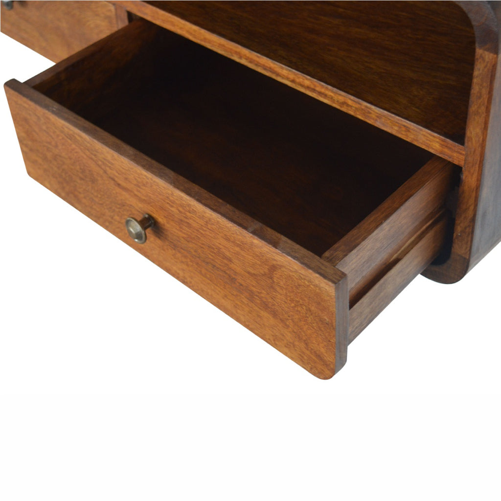 Space-Saving Solid Mango Wood Wall-mounted Console – Chestnut Finish, 2 Drawers