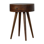 Contemporary Solid Mango Wood Bedside Table – Chestnut Finish, Circular Design