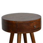 Contemporary Solid Mango Wood Bedside Table – Chestnut Finish, Circular Design