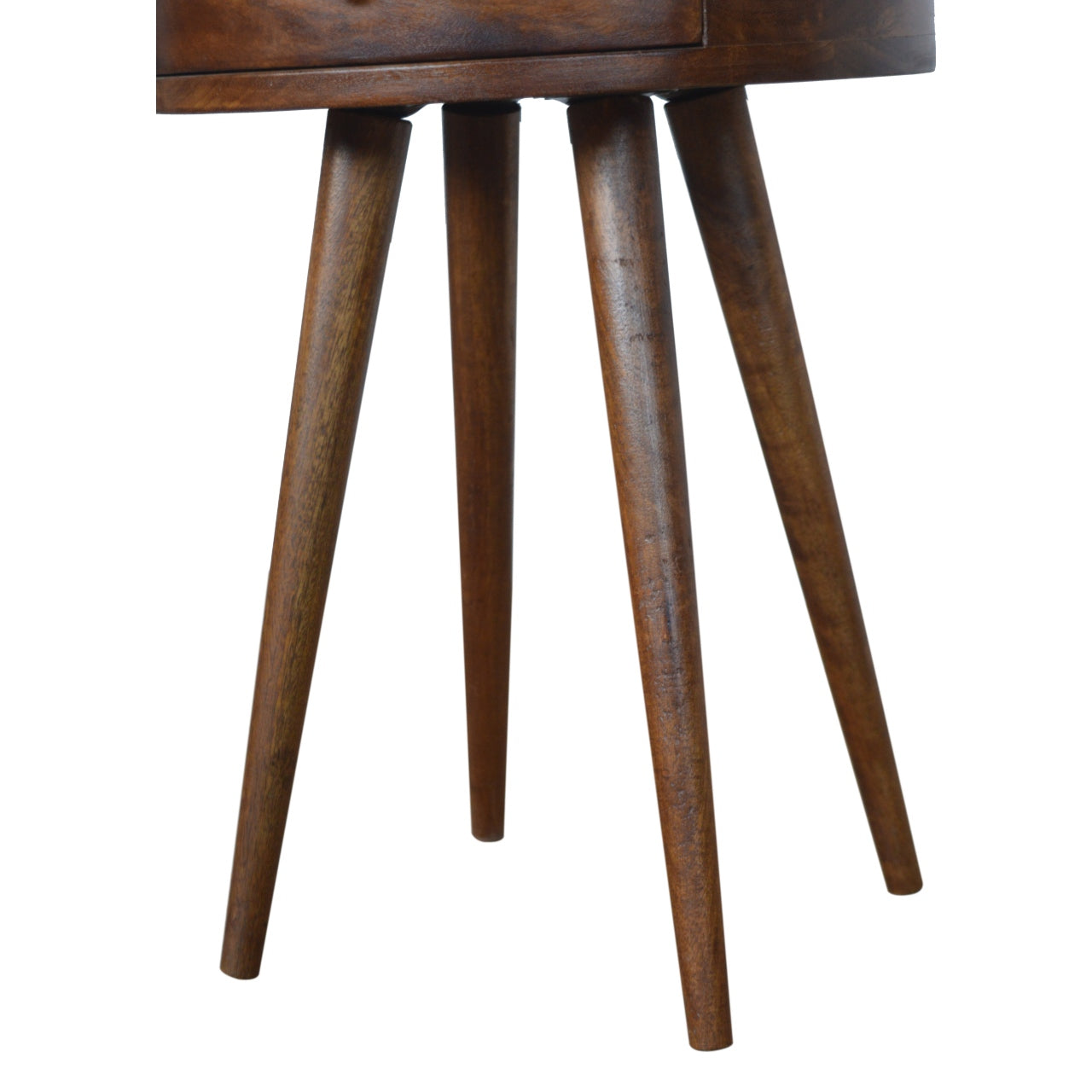 Contemporary Solid Mango Wood Bedside Table – Chestnut Finish, Circular Design