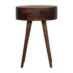Contemporary Solid Mango Wood Bedside Table – Chestnut Finish, Circular Design