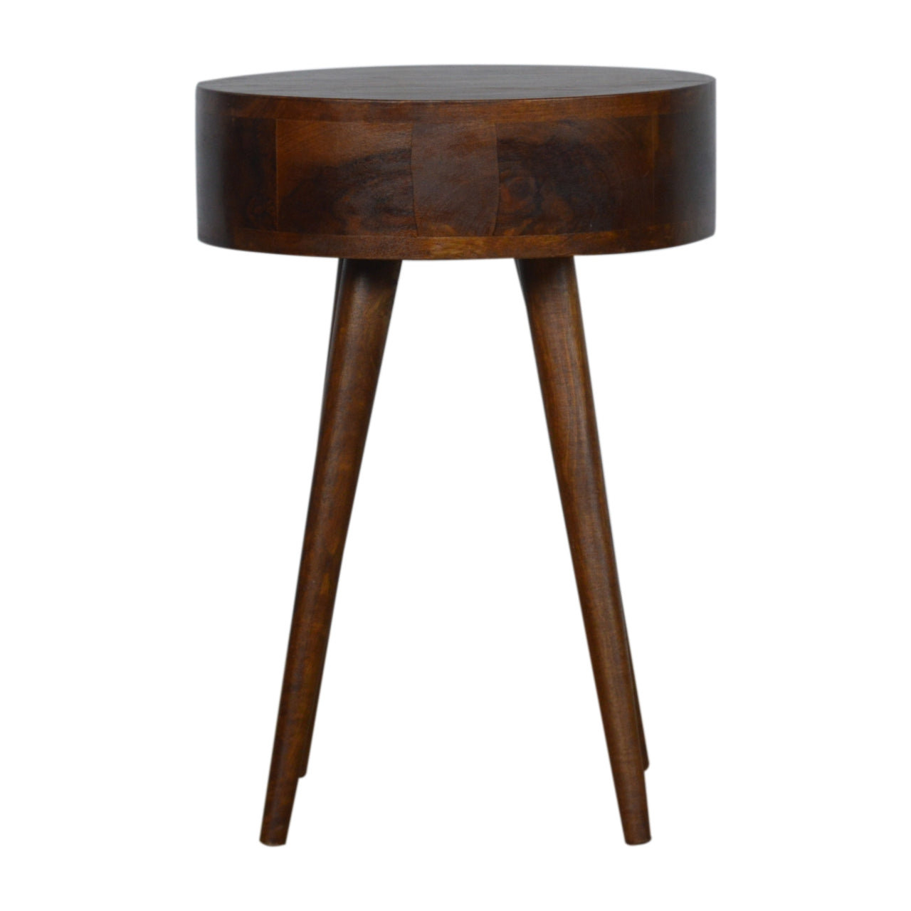 Contemporary Solid Mango Wood Bedside Table – Chestnut Finish, Circular Design