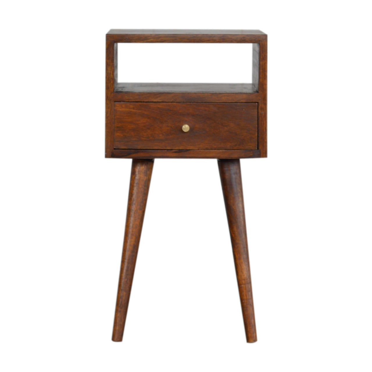 Space-Saving Solid Mango Wood Bedside Table – Chestnut Finish, 1 Drawer