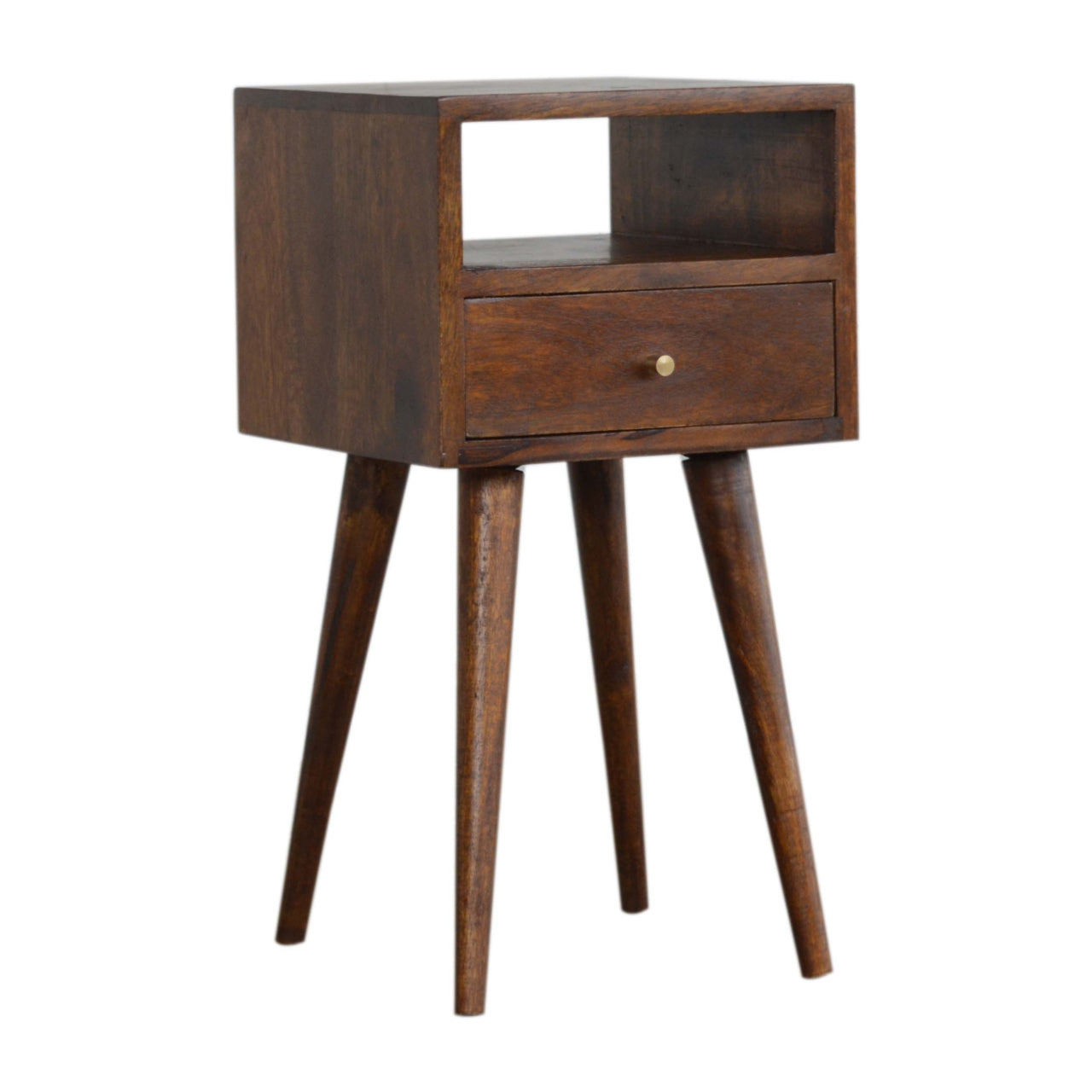 Space-Saving Solid Mango Wood Bedside Table – Chestnut Finish, 1 Drawer