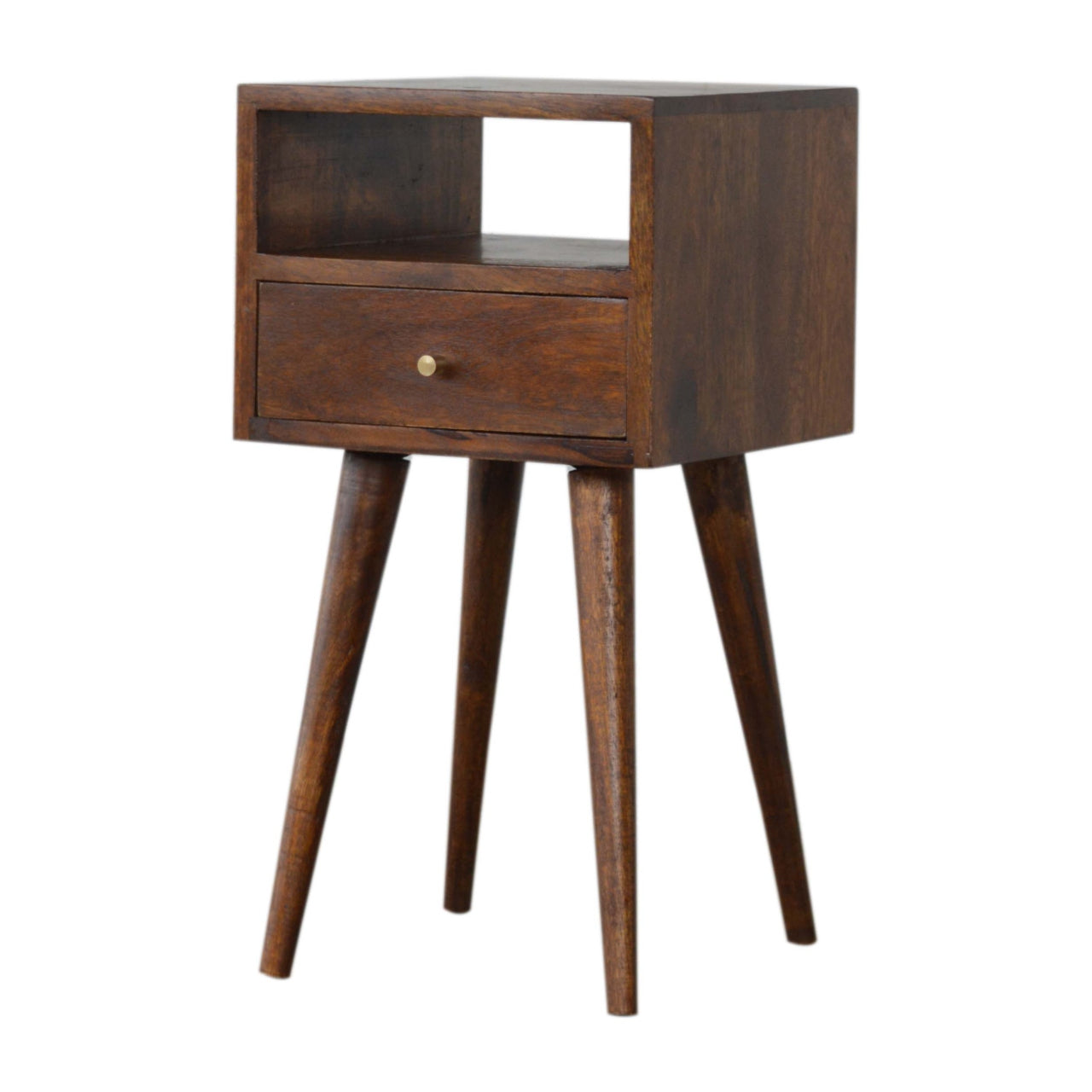 Space-Saving Solid Mango Wood Bedside Table – Chestnut Finish, 1 Drawer
