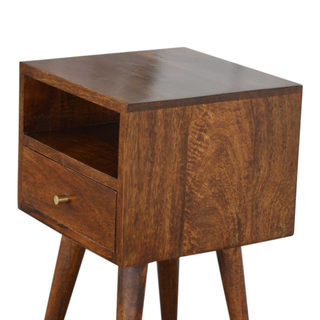 Space-Saving Solid Mango Wood Bedside Table – Chestnut Finish, 1 Drawer