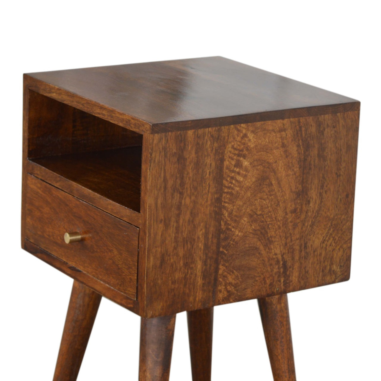 Space-Saving Solid Mango Wood Bedside Table – Chestnut Finish, 1 Drawer