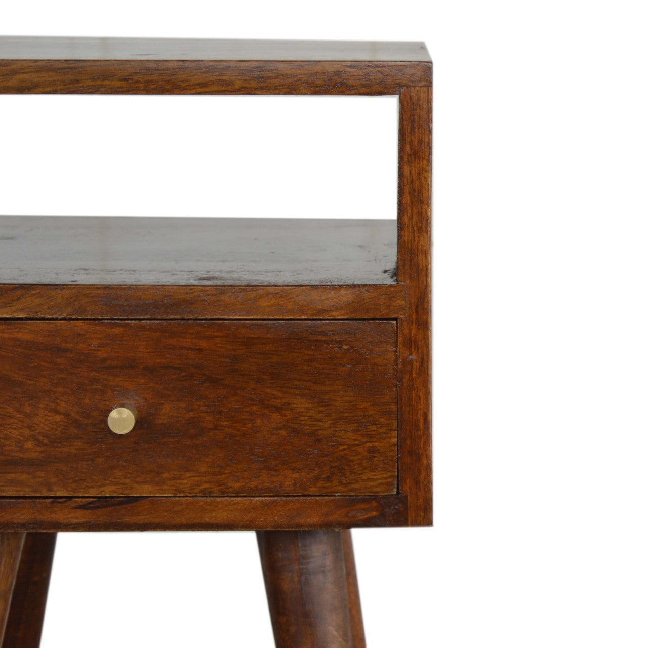 Space-Saving Solid Mango Wood Bedside Table – Chestnut Finish, 1 Drawer
