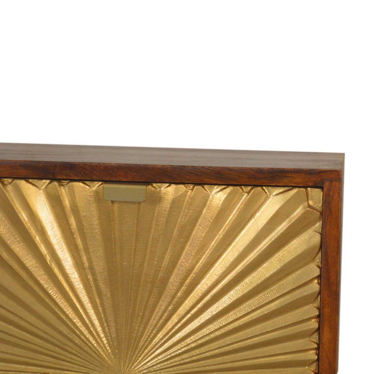 Compact Solid Mango Wood Bedside Table – Chestnut Finish, Brass-plated Drawers