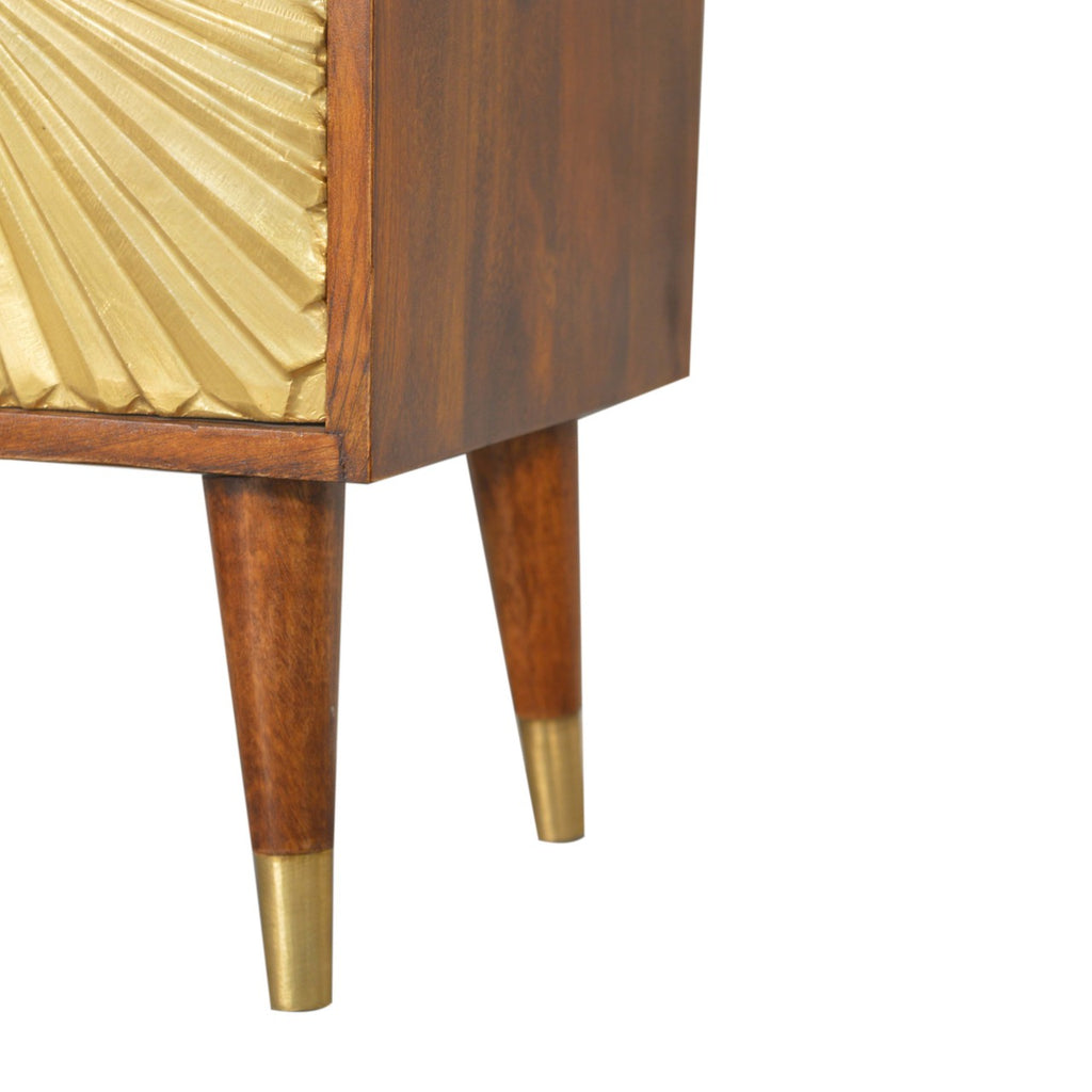 Compact Solid Mango Wood Bedside Table – Chestnut Finish, Brass-plated Drawers