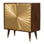Handcrafted Solid Mango Wood Cabinet – Chestnut Finish, Brass-plated Doors