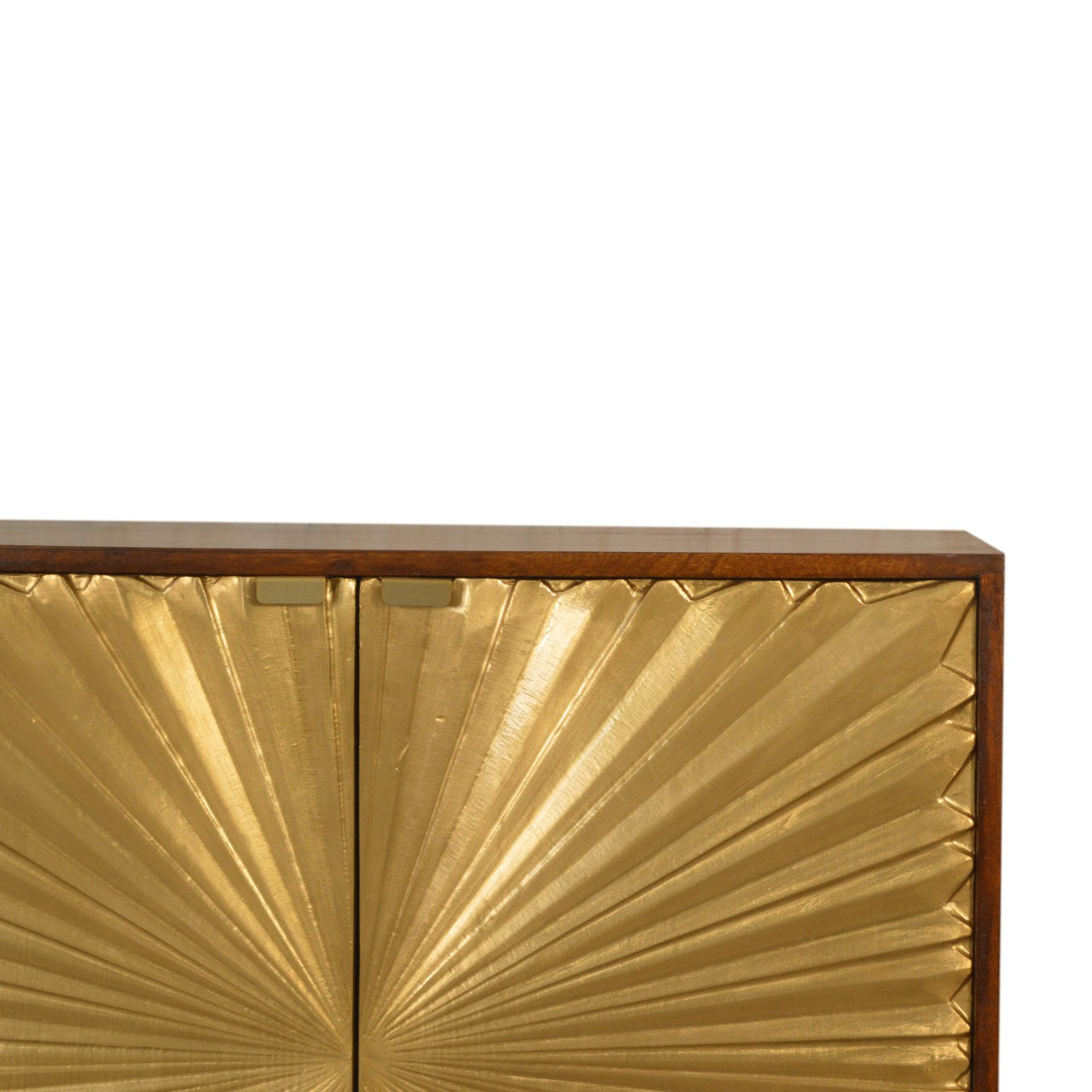 Handcrafted Solid Mango Wood Cabinet – Chestnut Finish, Brass-plated Doors