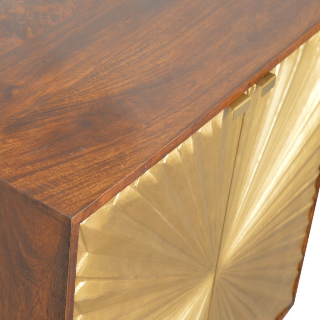 Handcrafted Solid Mango Wood Cabinet – Chestnut Finish, Brass-plated Doors