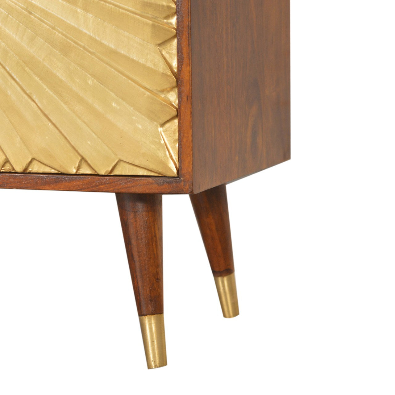 Handcrafted Solid Mango Wood Cabinet – Chestnut Finish, Brass-plated Doors