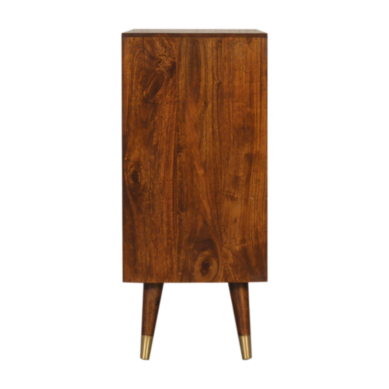 Handcrafted Solid Mango Wood Cabinet – Chestnut Finish, Brass-plated Doors