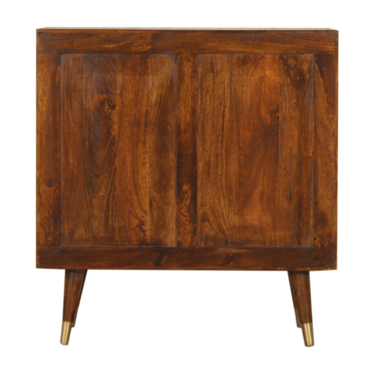 Handcrafted Solid Mango Wood Cabinet – Chestnut Finish, Brass-plated Doors