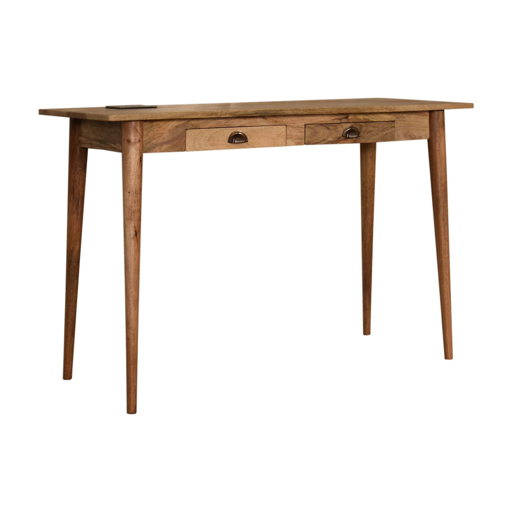 Handcrafted Solid Mango Wood Writing Desk – Chestnut Finish, 2 Drawers