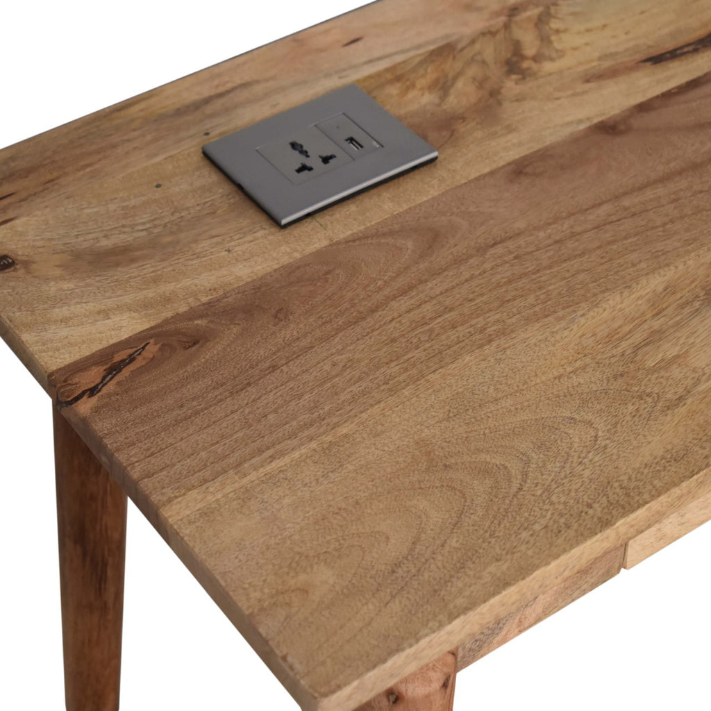 Handcrafted Solid Mango Wood Writing Desk – Chestnut Finish, 2 Drawers